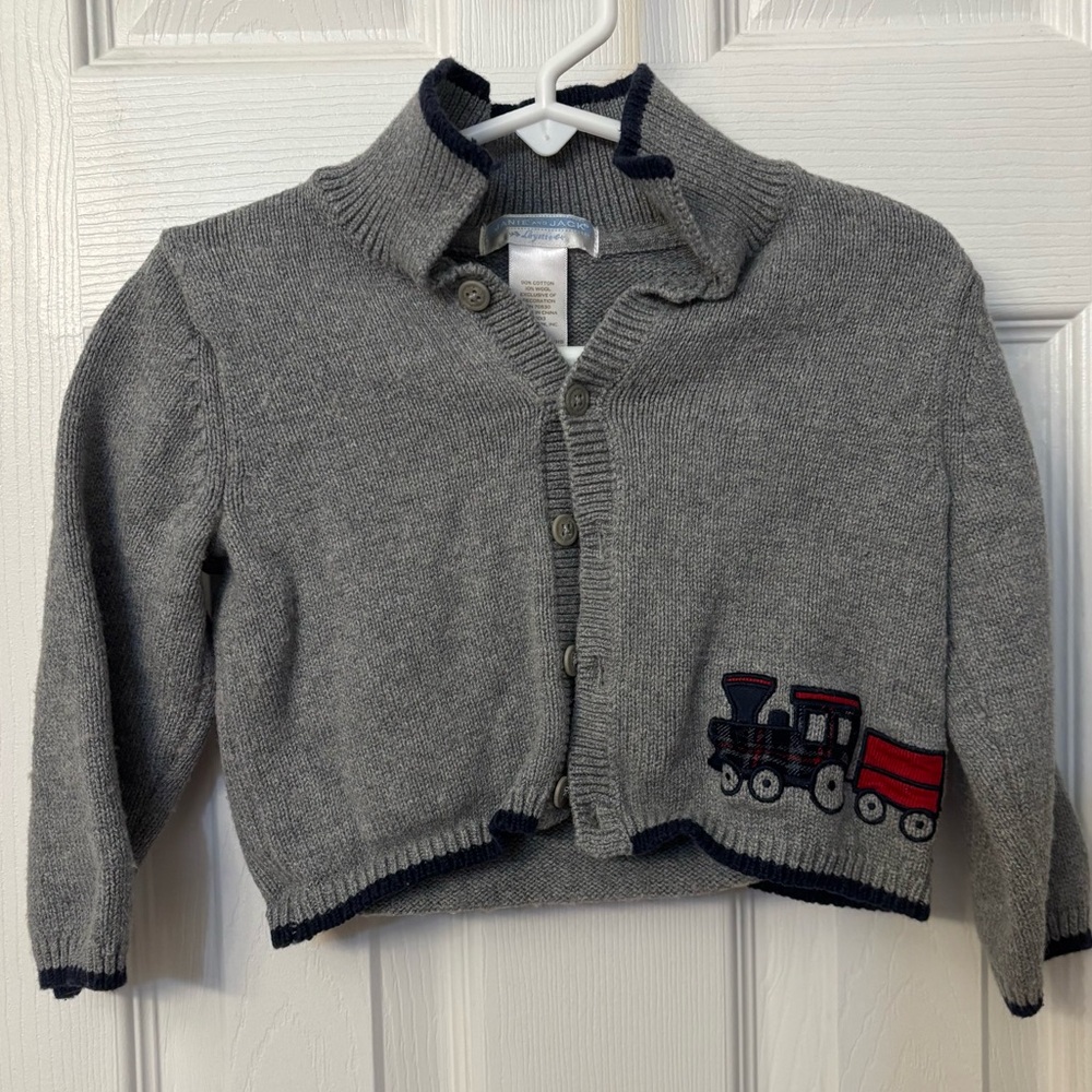 Janie and Jack Train Button Up Sweater 12-18m Baby Boy